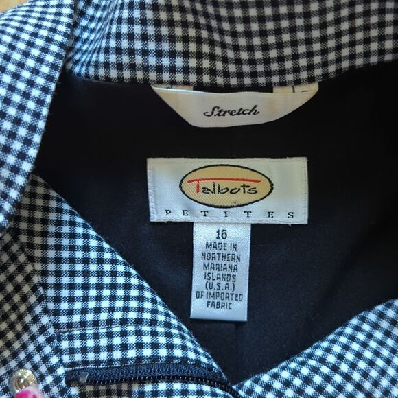 Talbots Petites Blazer Vintage Checkered Black White Coat Size Large - Picture 3 of 8
